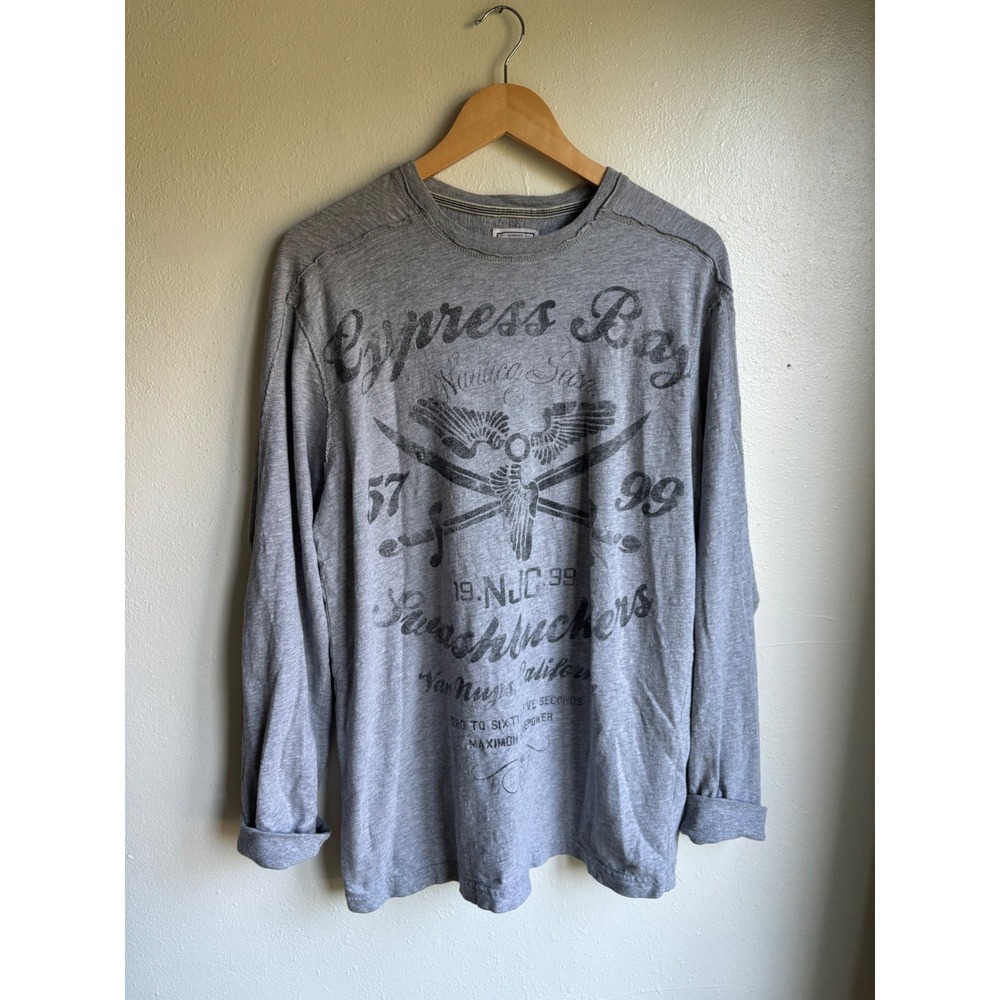 Nautica Jeans Co Mens Large Gray Long Sleeve Cypress Bay Pirate Graphic T-Shirt
